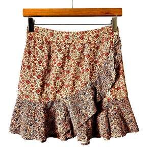 Sim & Sam Floral Ruffle Mini Skirt Womens Small Boho Summer Festival Cottagecore